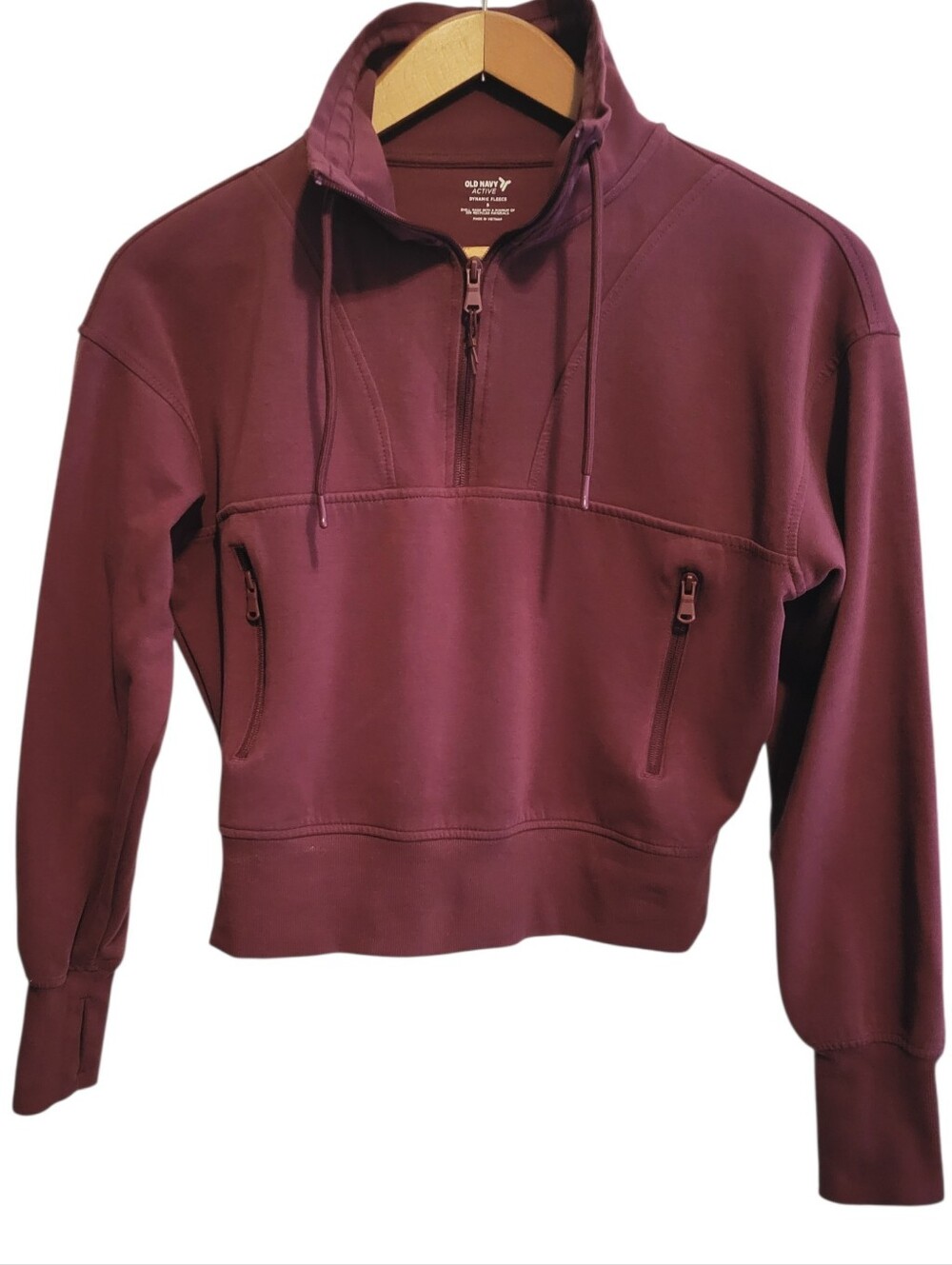 Old Navy Active Cropped Dynamic Fleece Half Zip Size Small In Burgandy
